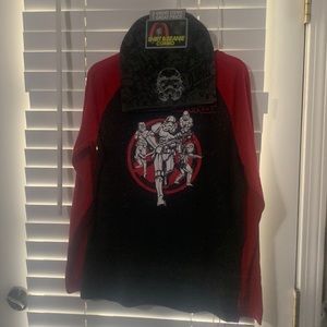 Star Wars shirt and glow in the dark beanie combo new size L 10-12